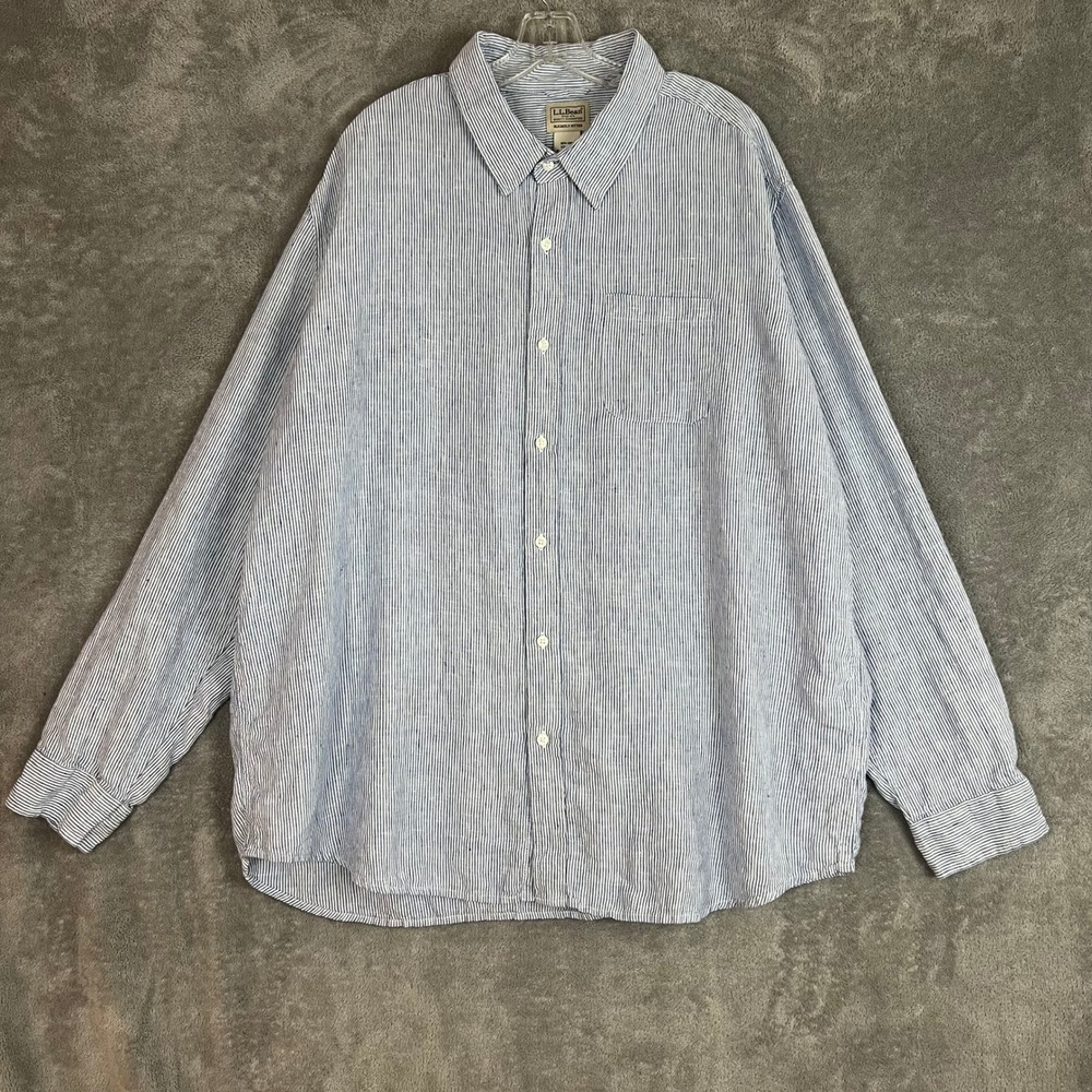 LL‎ Bean Button Down Shirt Mens XXL 100% Linen Striped Nautical Preppy Classic